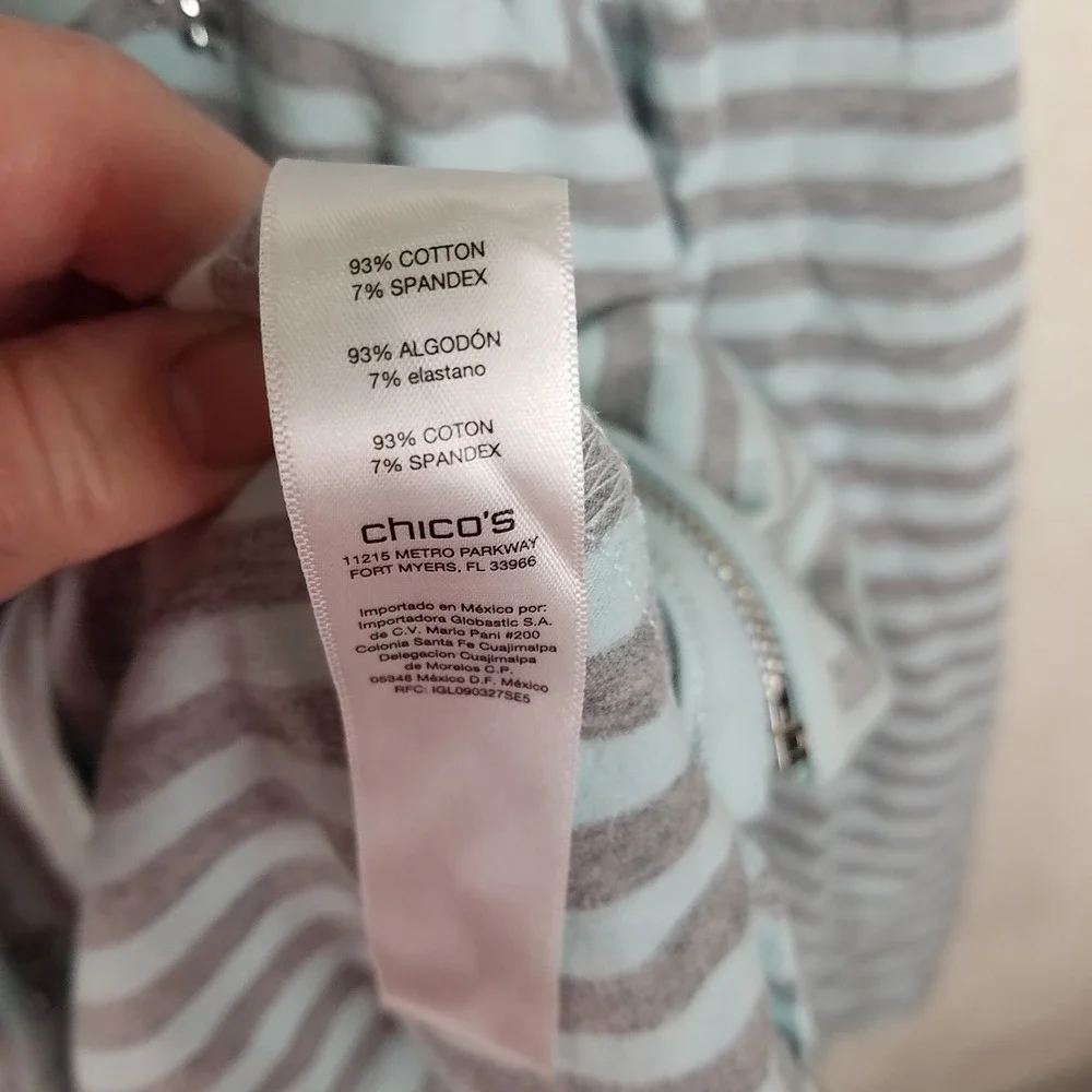 Chico's Zenergy Zip Jacket Women 3 XL Blue Grey Striped Rhinestone NWOT Athletic